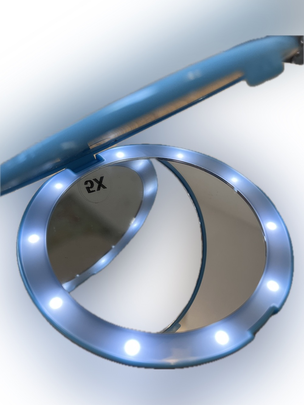 Pop Lighted Blue Magnifying Large Compact Mirror